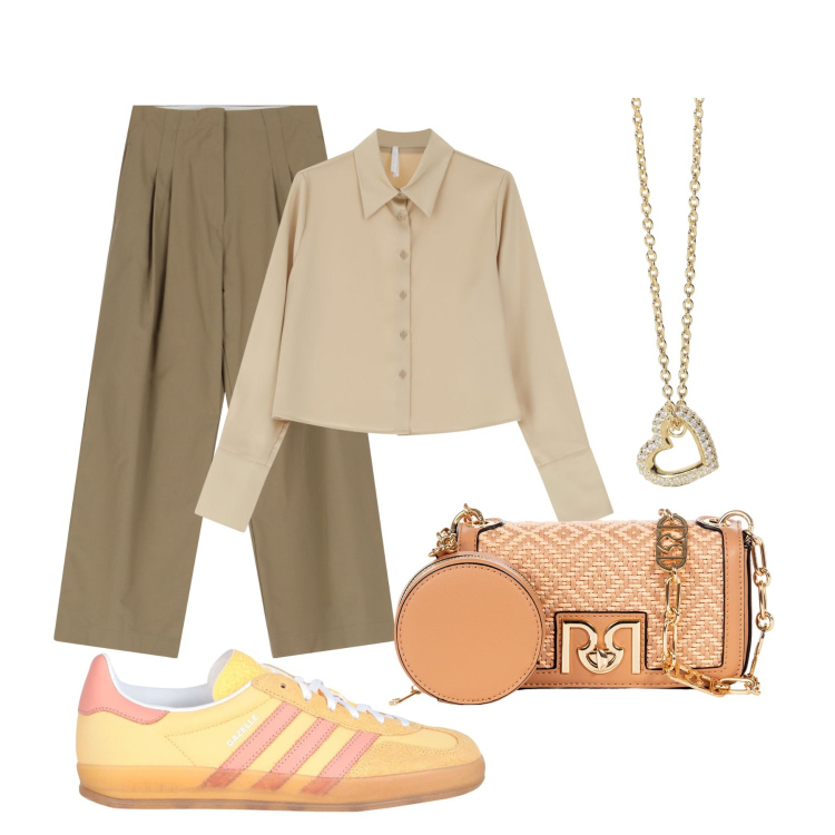 Outfit donna - Total look #2087228. Stile Sporty chic per Tutti i giorni. Abbinamento con sneakers, collane, borse a tracolla, pantaloni, camicie.