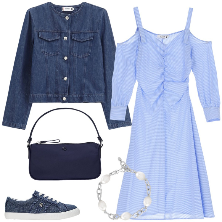 Outfit donna - Total look #2087232. Stile Casual per Tutti i giorni. Abbinamento con braccialetti, vestiti, blazer, pochette, sneakers.