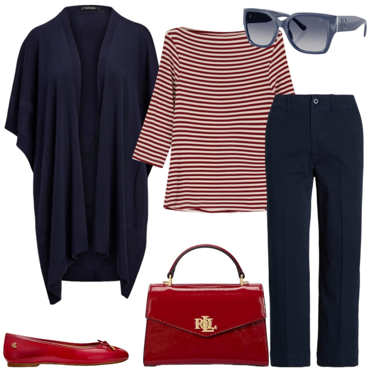Outfit donna - Total look #2087249. Stile Casual per Tutti i giorni. Abbinamento con t-shirt, occhiali da sole, ballerine, cappe, borse a mano, pantaloni.
