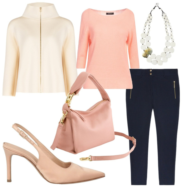 Outfit donna - Cappe e mantelle a marzo. Stile Casual chic per Scuola/Università. Abbinamento con décolleté, pullovers, cappe, pantaloni skinny, ciondoli, borse a tracolla.