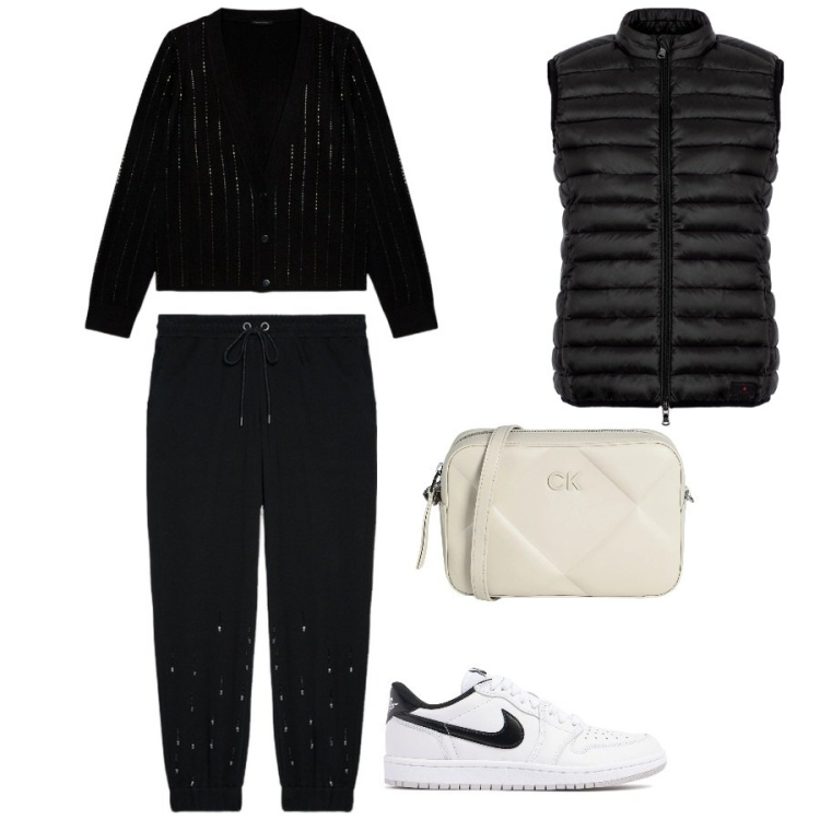 Outfit donna - Total look #2087300. Stile Basic per Tutti i giorni. Abbinamento con borse a tracolla, piumini, pantaloni, cardigans, sneakers.
