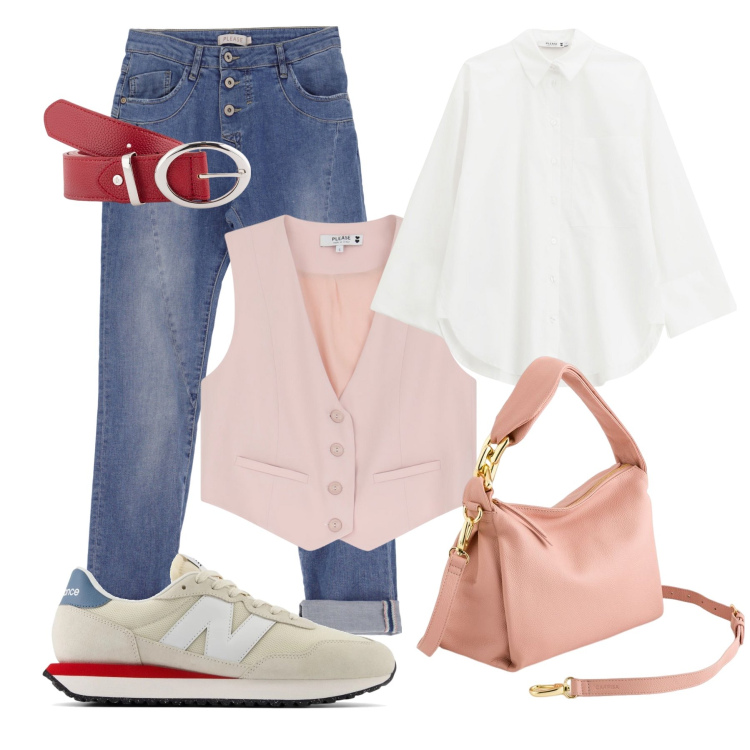 Outfit donna - Total look #2087314. Stile Casual per Tutti i giorni. Abbinamento con sneakers, jeans slim fit, camicie, gilet, cinture, borse a tracolla.