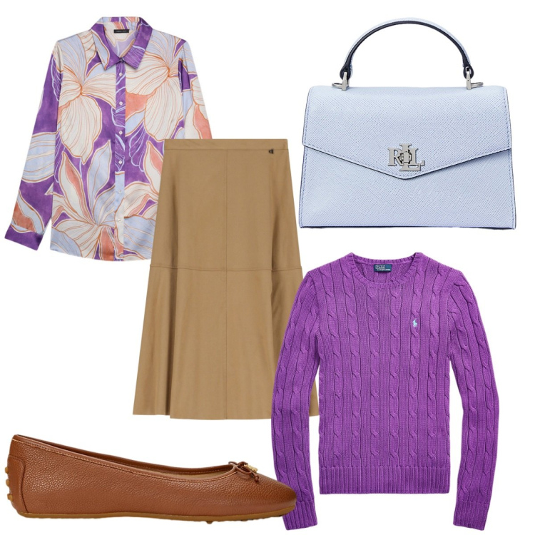 Outfit donna - Total look #2087354. Abbinamento con gonne longuette, borse a mano, ballerine, maglieria, camicie.