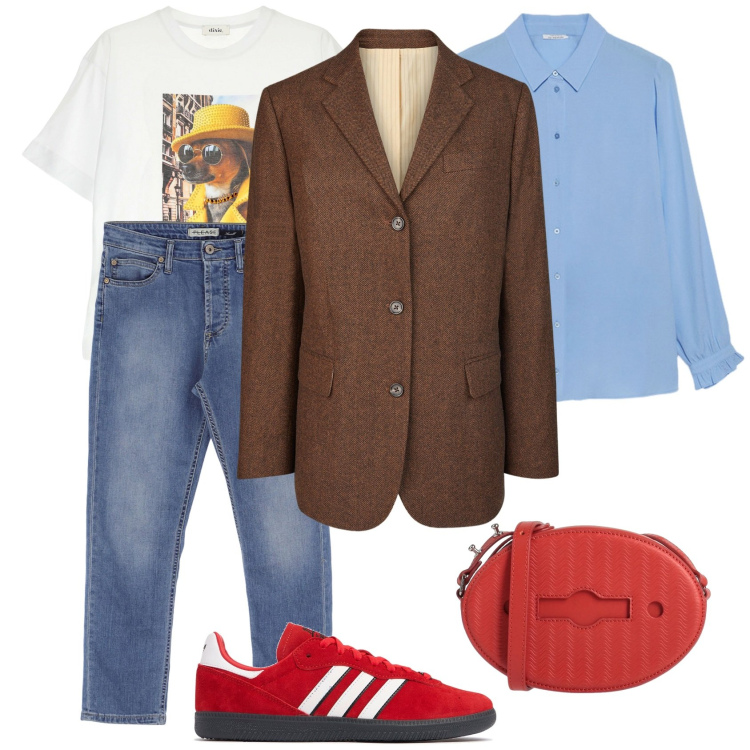 Outfit donna - Layering. Stile Casual chic per Tutti i giorni. Abbinamento con borse a tracolla, jeans, t-shirt, blazer, camicie, sneakers.