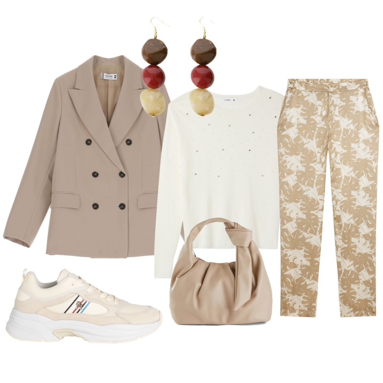 Outfit donna - Benedetta Primavera!!. Stile Casual chic per Tutti i giorni. Abbinamento con borse a mano, sneakers, maglieria, blazer, pantaloni, orecchini.
