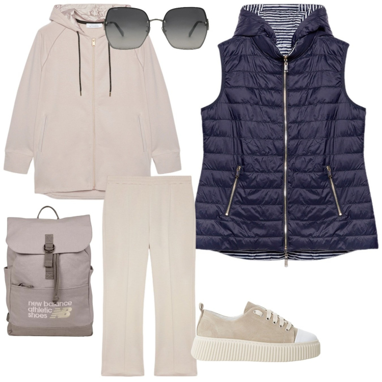 Outfit donna - Primavera 2025. Stile Sporty chic per Scuola/Università. look ideale per Tall. Abbinamento con occhiali da sole, zaini, sneakers, felpe con cappuccio, piumini, pantaloni.