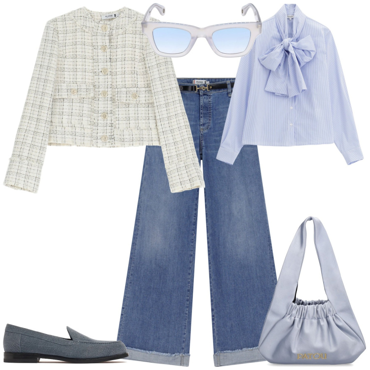 Outfit donna - Total look #2087460. Stile Sporty chic per Tutti i giorni. Abbinamento con camicie, jeans, blazer, borse a spalla, mocassini, occhiali da sole.