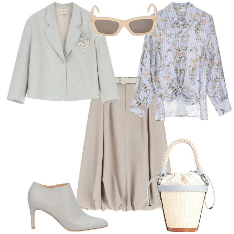 Outfit donna - Cerimonia evento speciale. Stile Chic per Cerimonia. Abbinamento con stivaletti, borse a secchiello, gonne longuette, camicie, blazer, occhiali da sole.