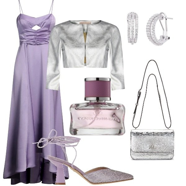 Outfit donna - Matrimonio in vista. Stile Glamour per Cerimonia. Abbinamento con vestiti asimmetrici, décolleté, borse a tracolla, profumi, orecchini, bolero.