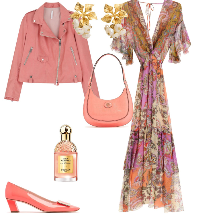 Outfit donna - Serata evento speciale. Stile Romantica per Serata fuori. Abbinamento con profumi, giacche, vestiti lunghi, borse a spalla, orecchini, décolleté.