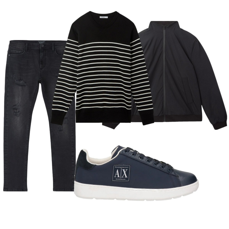 Outfit uomo - Total look #2087528. Stile Casual per Tutti i giorni. Abbinamento con sneakers, jeans strappati, maglieria, giacche.