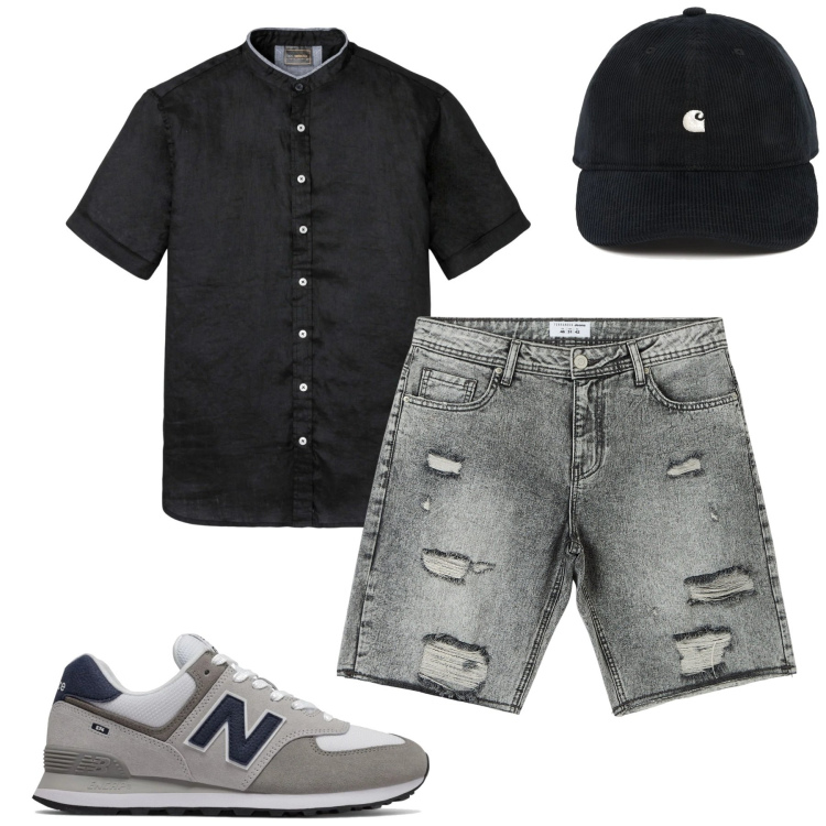 Outfit uomo - Total look #2087554. Stile Casual per Tutti i giorni. Abbinamento con camicie a manica corta, shorts, sneakers, cappelli.