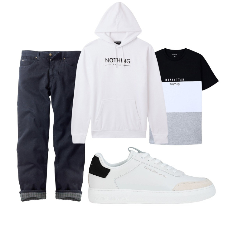 Outfit uomo - Total look #2087572. Stile Casual per Tutti i giorni. Abbinamento con jeans dritti, sneakers, t-shirt, felpe con cappuccio.