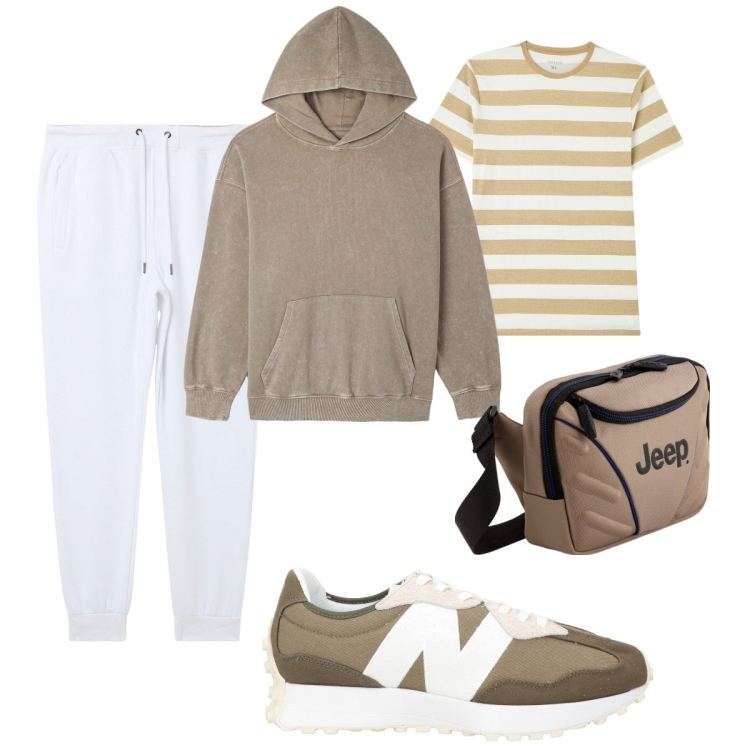 Outfit uomo - Total look #2087576. Stile Casual per Sport. Abbinamento con sneakers, t-shirt, felpe con cappuccio, pantaloni, borse sportive.