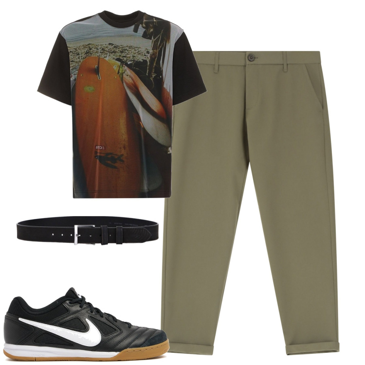 Outfit uomo - City. Stile Casual per Tutti i giorni. Abbinamento con pantaloni chino, cinture, t-shirt, sneakers.