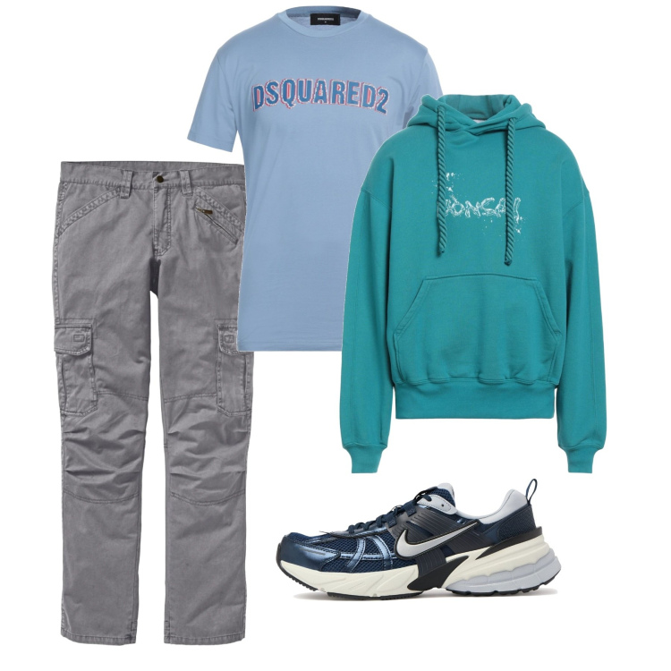 Outfit uomo - Più che casual. Stile Casual per Tutti i giorni. Abbinamento con pantaloni cargo, felpe con cappuccio, t-shirt, sneakers.