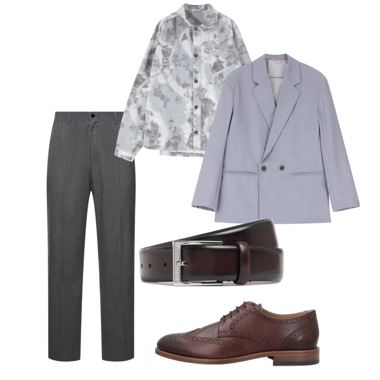 Outfit uomo - Marzo. Stile Trendy per Tutti i giorni. Abbinamento con scarpe stringate, giacche, camicie, cinture, pantaloni.