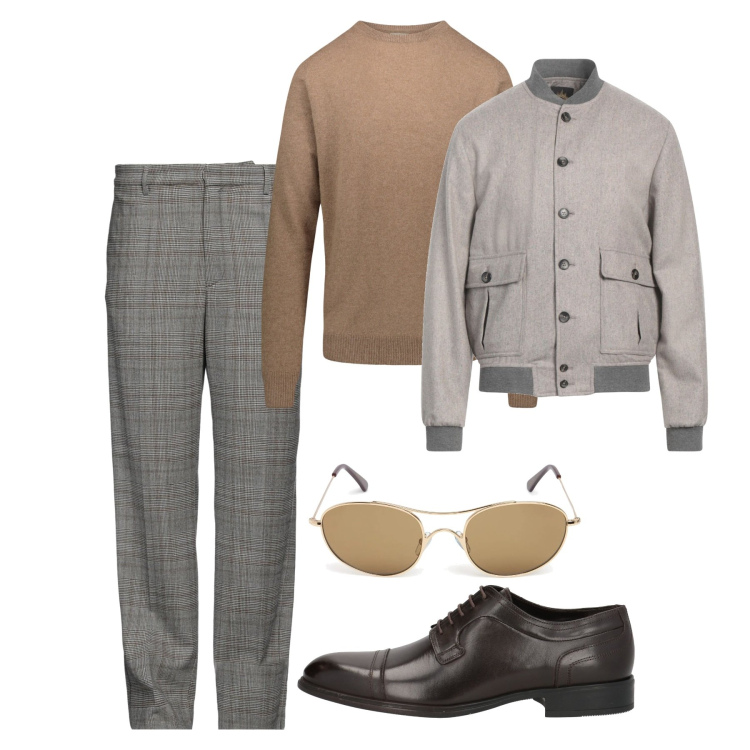 Outfit uomo - Freddo a fine marzo. Stile Trendy per Serata speciale. Abbinamento con giacche, pantaloni, scarpe stringate, maglieria, occhiali da sole.
