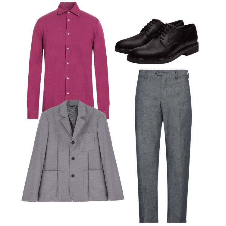 Outfit uomo - Fuxia. Stile Trendy per Serata speciale. Abbinamento con pantaloni chino, camicie, giacche, scarpe stringate.