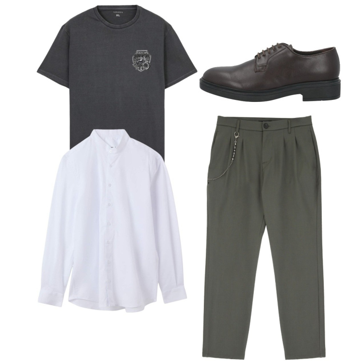 Outfit uomo - City. Stile Casual per Tutti i giorni. Abbinamento con scarpe stringate, camicie, t-shirt, pantaloni.