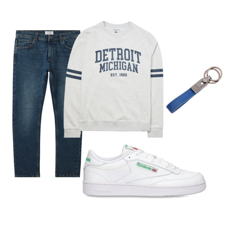 Outfit uomo - Total look #2087718. Stile Casual per Tutti i giorni. Abbinamento con jeans, felpe, portachiavi, sneakers.