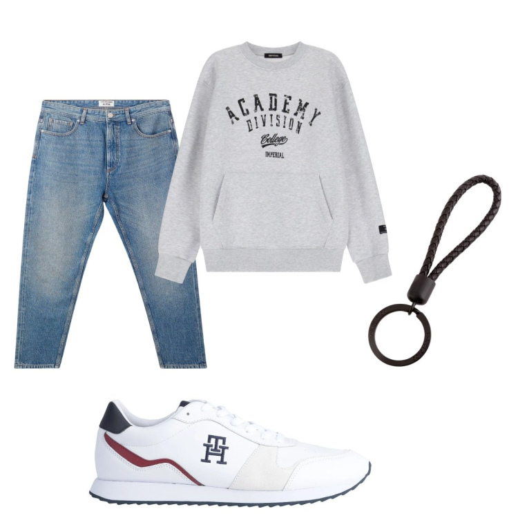 Outfit uomo - Total look #2087720. Stile Casual per Tutti i giorni. Abbinamento con sneakers, jeans, felpe, portachiavi.