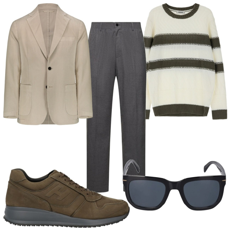 Outfit uomo - Total look #2087774. Stile Trendy per Tutti i giorni. Abbinamento con sneakers, maglieria, giacche, occhiali da sole, pantaloni.