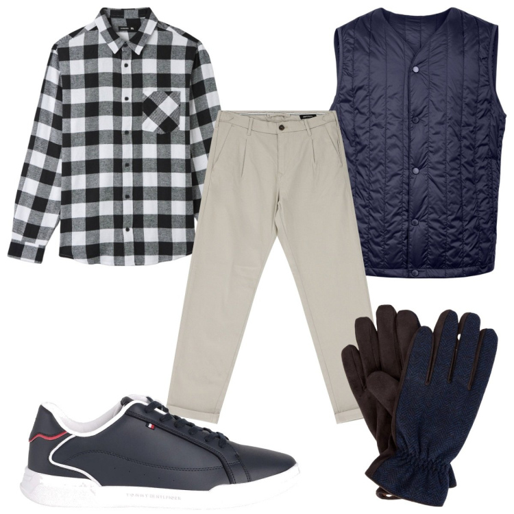Outfit uomo - Total look #2087776. Stile Casual per Tutti i giorni. Abbinamento con sneakers, camicie, pantaloni, guanti, piumini.