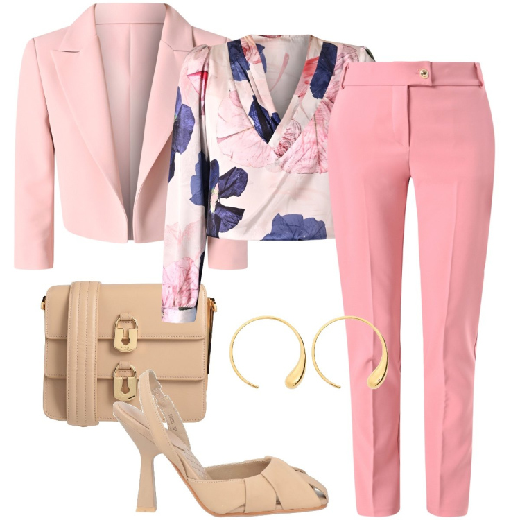 Outfit donna - Rosa confetto. Stile Romantica per Cerimonia. Abbinamento con décolleté, borse a tracolla, pantaloni, bluse, blazer, orecchini.