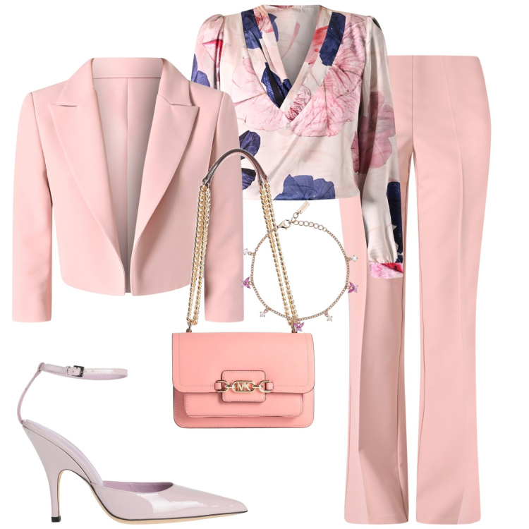 Outfit donna - Laurea. Stile Chic per Cerimonia. Abbinamento con décolleté, borse a spalla, braccialetti, pantaloni, blazer, bluse.