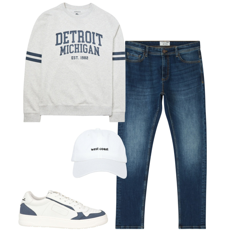 Outfit uomo - City. Stile Casual per Tutti i giorni. Abbinamento con sneakers, jeans skinny, felpe, cappelli.