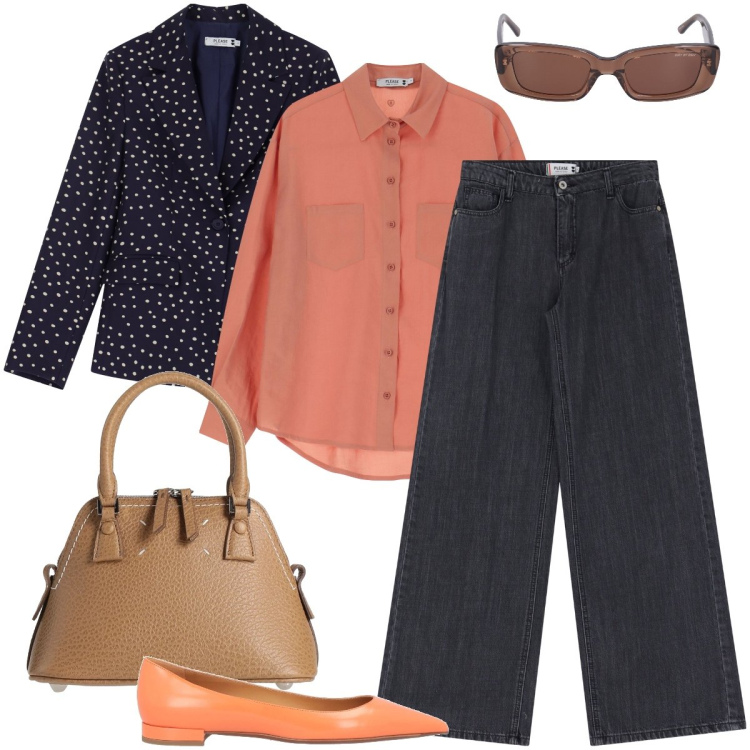 Outfit donna - Le ballerine arancioni. Stile Casual chic per Ufficio. Abbinamento con ballerine, borse a mano, blazer, jeans, camicie, occhiali da sole.