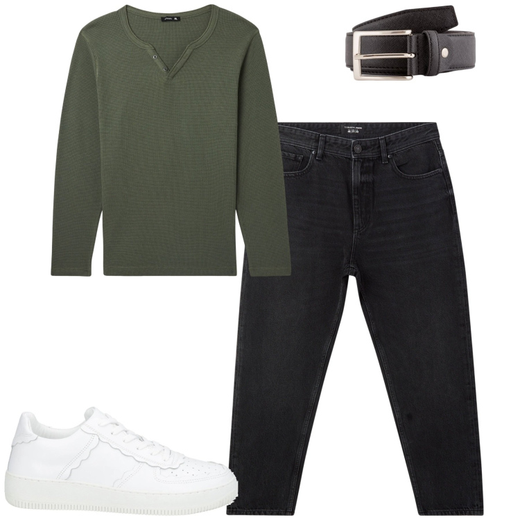 Outfit uomo - City. Stile Casual per Tutti i giorni. Abbinamento con sneakers, jeans, t-shirt, cinture.