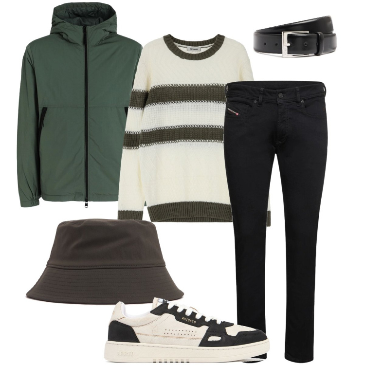 Outfit uomo - Con il berretto. Stile Urban per Tutti i giorni. Abbinamento con giacche, maglieria, jeans skinny, sneakers, cinture, cappelli.