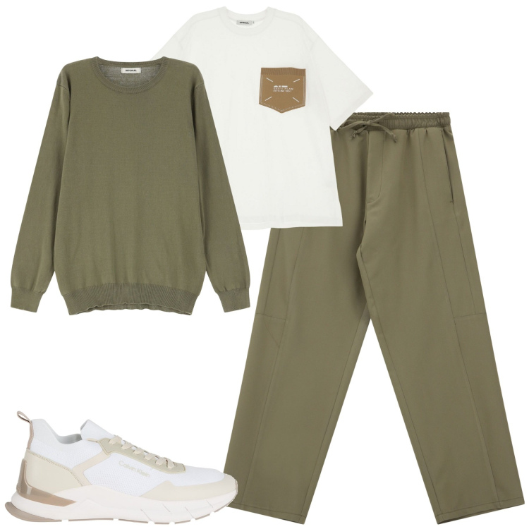 Outfit uomo - Total look #2087881. Stile Trendy per Tutti i giorni. Abbinamento con sneakers, pantaloni cargo, maglieria, t-shirt.