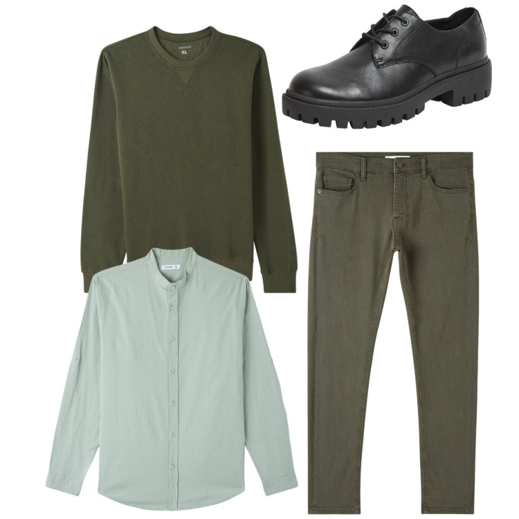 Outfit uomo - City. Stile Casual per Tutti i giorni. Abbinamento con camicie, pantaloni skinny, felpe, scarpe stringate.