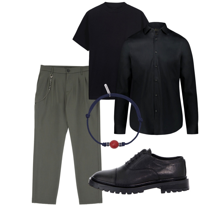 Outfit uomo - Serata. Stile Casual per Serata speciale. Abbinamento con braccialetti, pantaloni, scarpe stringate, camicie, t-shirt.