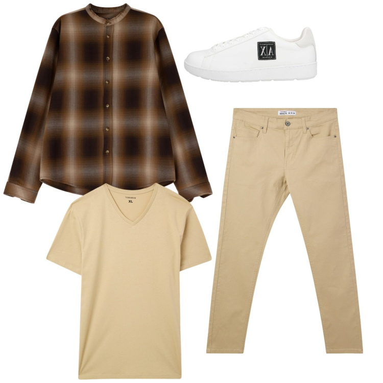 Outfit uomo - City. Stile Casual per Tutti i giorni. Abbinamento con sneakers, pantaloni skinny, t-shirt, camicie.