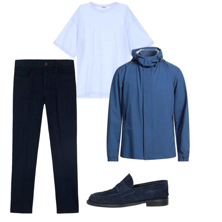 Outfit uomo - All blue. Stile Casual per Tutti i giorni. Abbinamento con scarpe stringate, giacche, t-shirt, pantaloni.