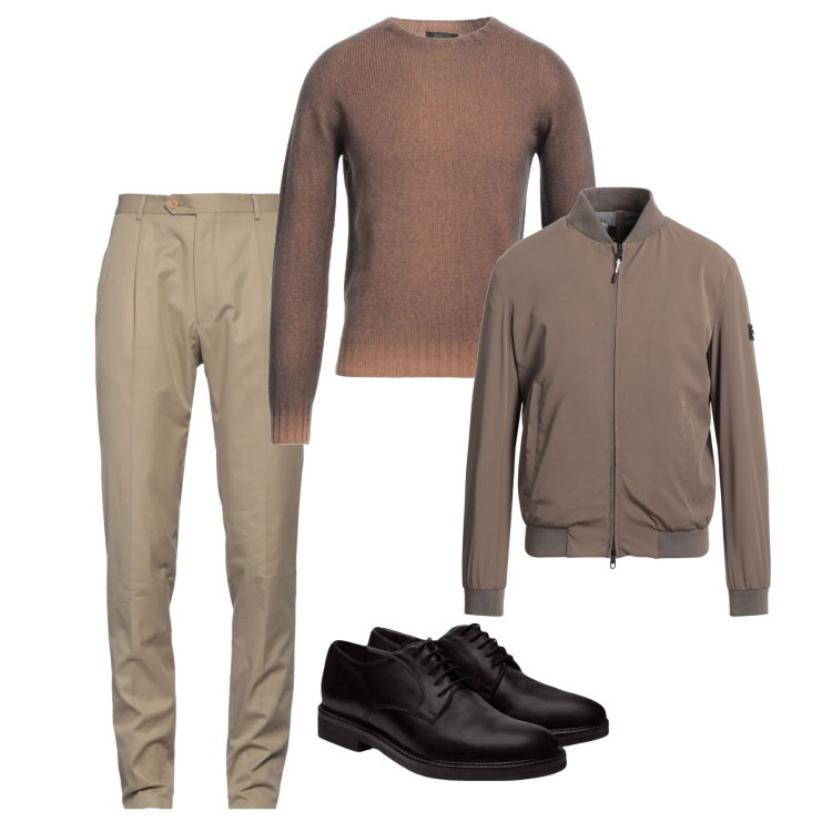 Outfit uomo - Mandorla. Stile Business/Elegante per Serata speciale. Abbinamento con giacche, pullovers, pantaloni, scarpe stringate.