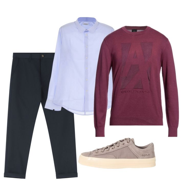 Outfit uomo - Marzo. Stile Casual per Tutti i giorni. Abbinamento con pullovers, sneakers, camicie, pantaloni chino.