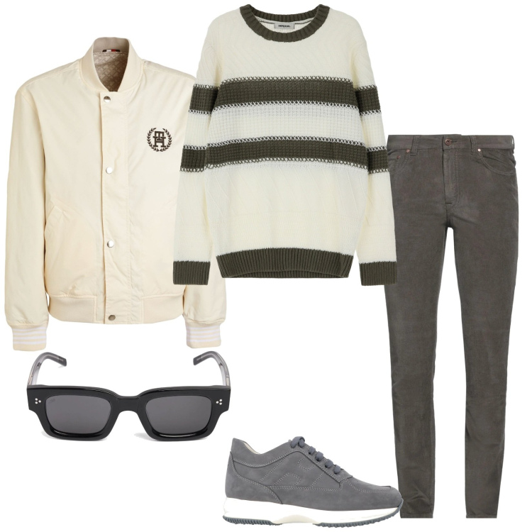Outfit uomo - Il pull perfetto per la primavera. Stile Casual per Tutti i giorni. Abbinamento con giacche, pantaloni, sneakers, maglieria, occhiali da sole.