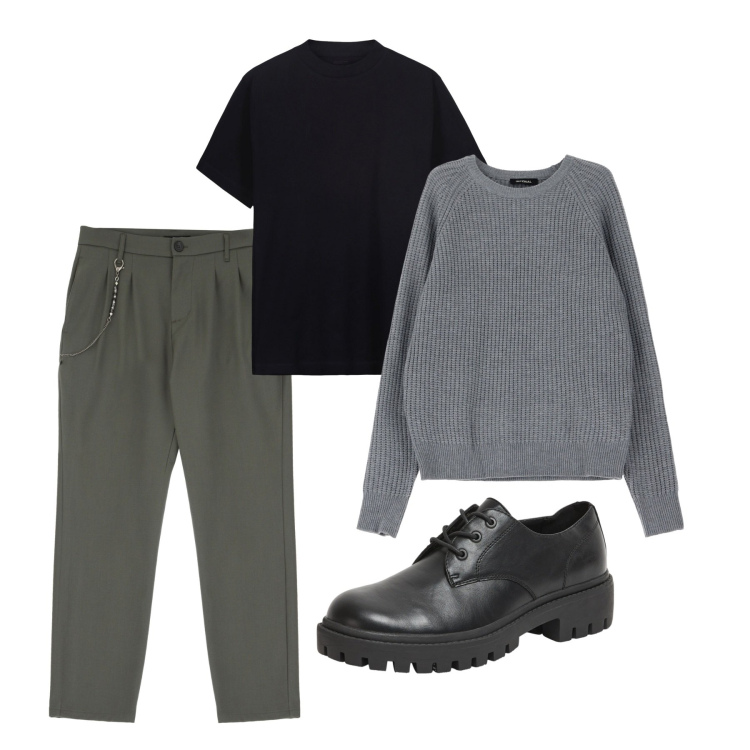 Outfit uomo - Marzo. Stile Casual per Tutti i giorni. Abbinamento con scarpe stringate, pantaloni, pullovers, t-shirt.
