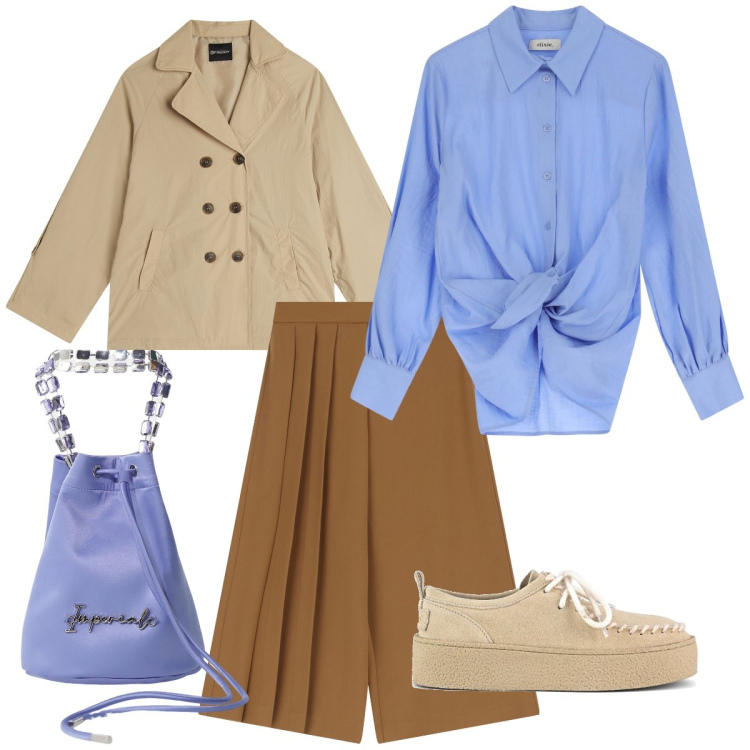 Outfit donna - Casual ma chic. Stile Casual chic per Scuola/Università. Abbinamento con borse a secchiello, pantaloni, camicie, trench, mocassini.