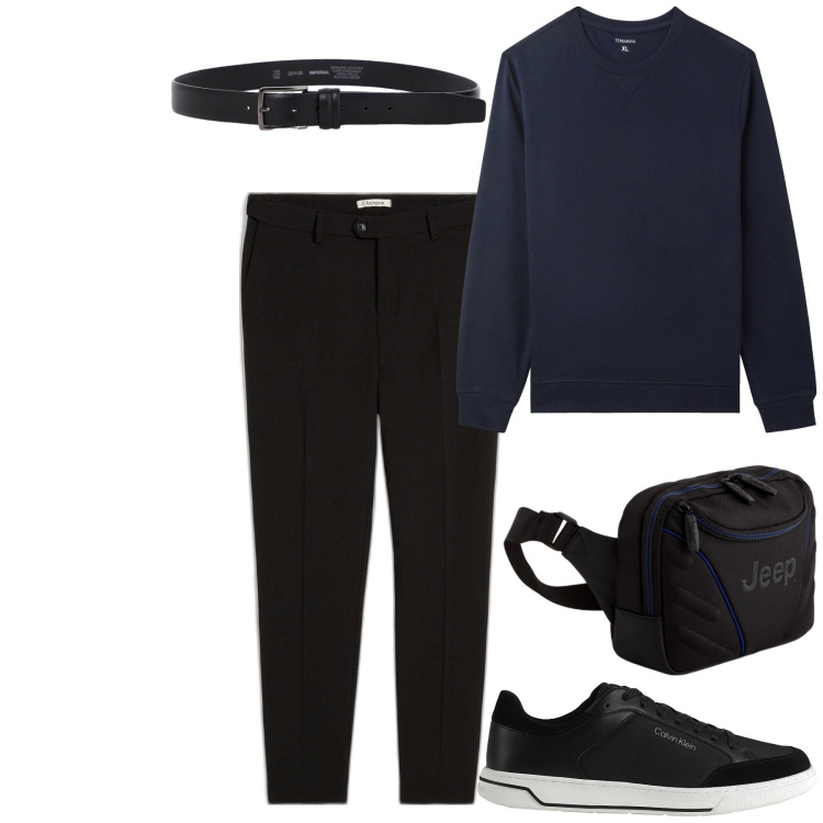Outfit uomo - Pantaloni eleganti, slim fit. Stile Casual per Ufficio. Abbinamento con pantaloni, sneakers, felpe, cinture, borse sportive.