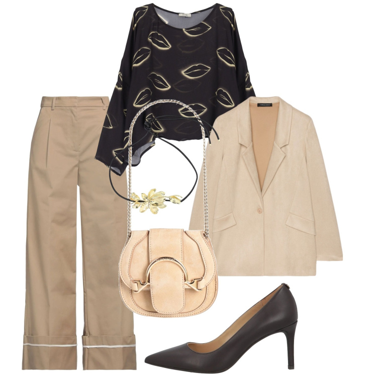 Outfit donna - Elegante in primavera - @Mery_844. Stile Chic per Tutti i giorni. Abbinamento con pantaloni, marsupi, décolleté, camicie, collane, blazer.