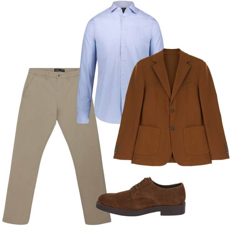 Outfit uomo - Dopo l\'ufficio. Stile Casual per Tutti i giorni. Abbinamento con pantaloni chino, giacche, camicie, scarpe stringate.