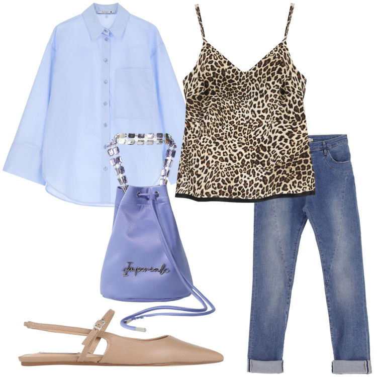 Outfit donna - Una camicia per me. Stile Minimal per Ufficio. Abbinamento con ballerine, borse a secchiello, jeans slim fit, camicie, top.