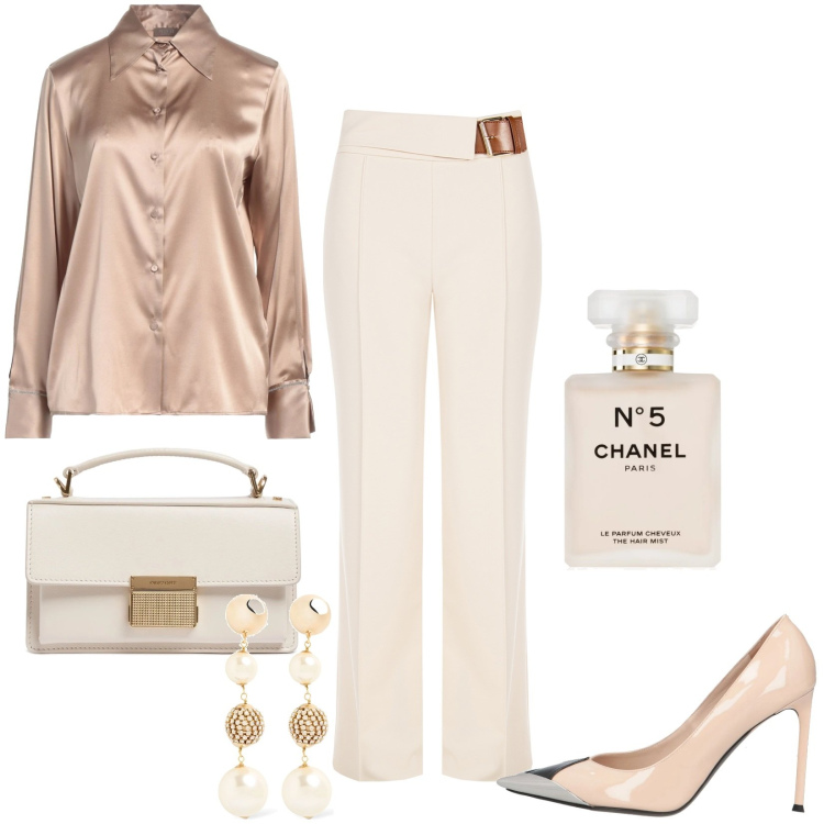 Outfit donna - Total look #2088123. Stile Chic per Tutti i giorni. Abbinamento con camicie, décolleté, profumi, pantaloni, orecchini, borse a mano.