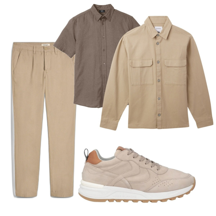 Outfit uomo - Colori primaverili. Stile Trendy per Tutti i giorni. Abbinamento con camicie a manica corta, pantaloni chino, sneakers, cappotti.